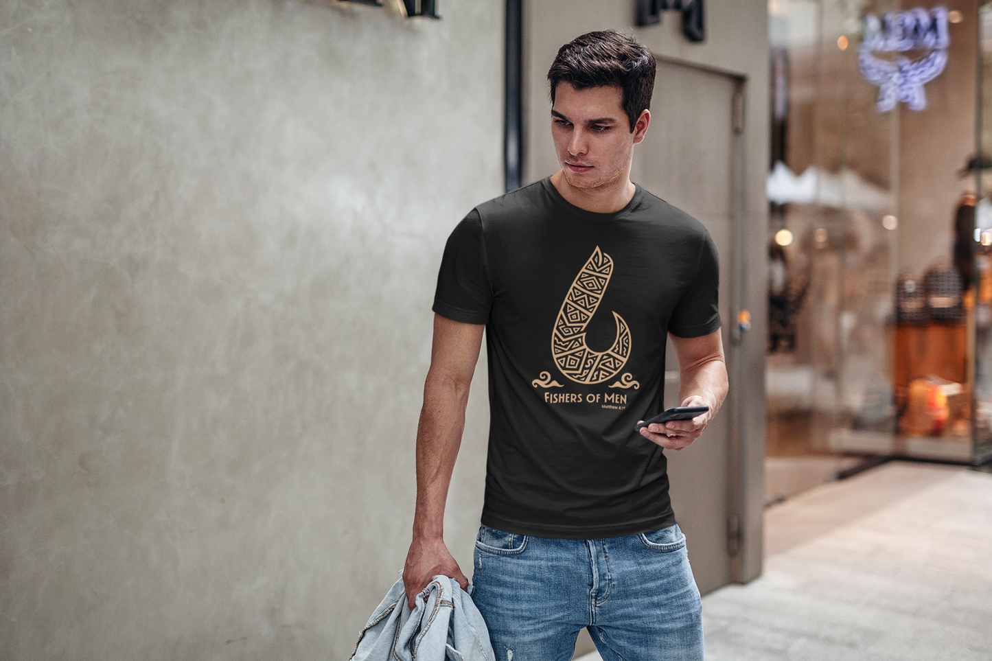 Fishers of Men Christian Shirt | Comfort Colors 1717 Heavyweight Tee | Tribal Fish Hook Motif Faith Based Apparel Gift